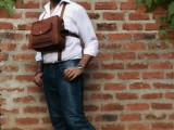 Leather chest bag with suspender