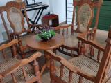 04 Arm Chairs and 06 Dining Table Chairs with a large stool